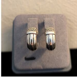 925 Sterling Silver 1/4" Wide Braided Design Huggie Half Hoop Earrings